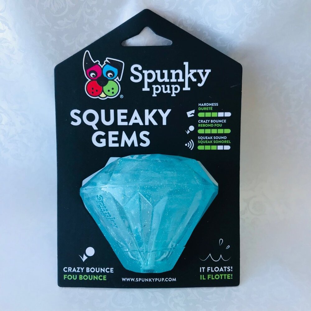 Spunky pup Squeaky Gems Blue  Crazy Bounce  Floats   Size : 3.0" x 3.0"